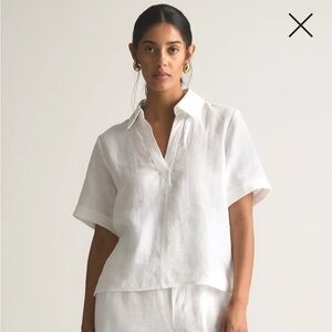 NWT Quince 100% European Linen Short Sleeve Popover Top White Small S